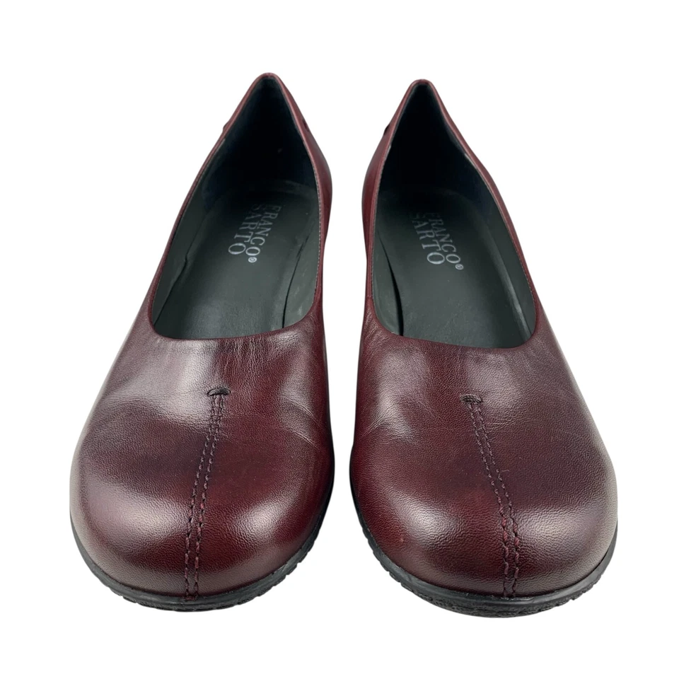 Zapatos sin cordones Franco Sarto para mujer 8,5 N de cuero borgoña con tacón ancho Brasil Foto 3 de 4
