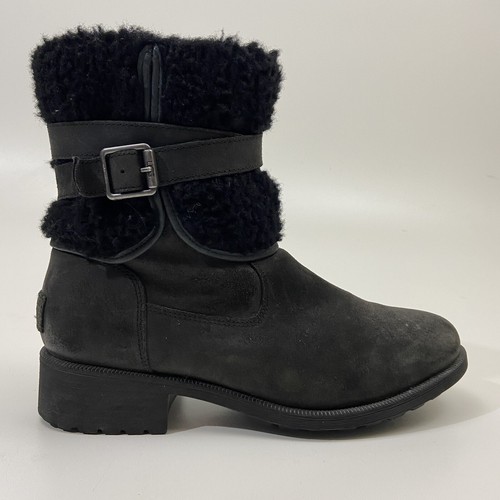 UGG schwarz Blayre III Stiefel Damen 10 Lammfell Riemen Schnalle Wollabsatz 1095153 - Bild 5 von 12