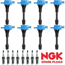 8 Blue Ignition Coil UF510 & NGK Spark Plug for 04-07 Armada Titan QX56 5.6L V8