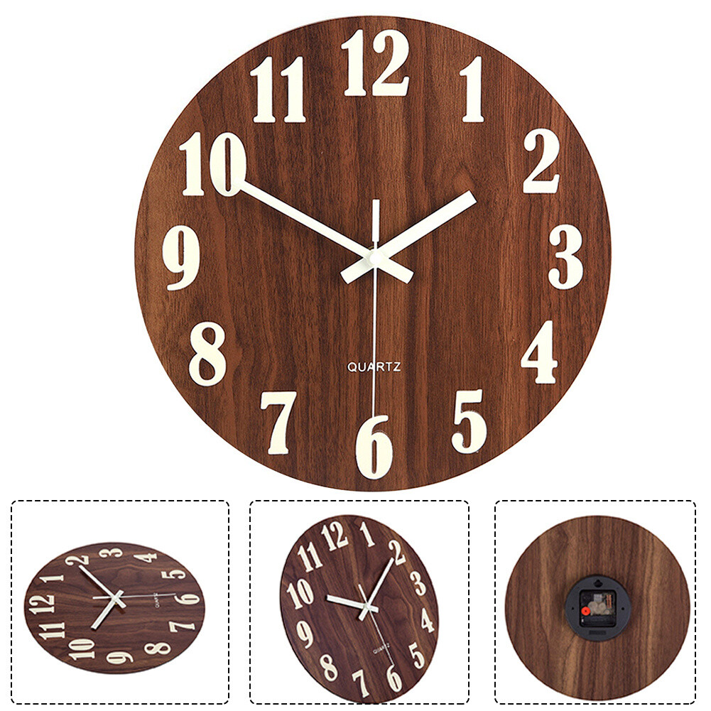 30CM Illuminated Wall Clock Fluorescence Luminous Home Digital Clocks Wood Frame eBay
