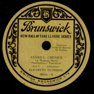 ELISABETH RETHBERG -SOPRAN-''Andrea Chenier'' La Mamma Morta Schellackplatte G3946