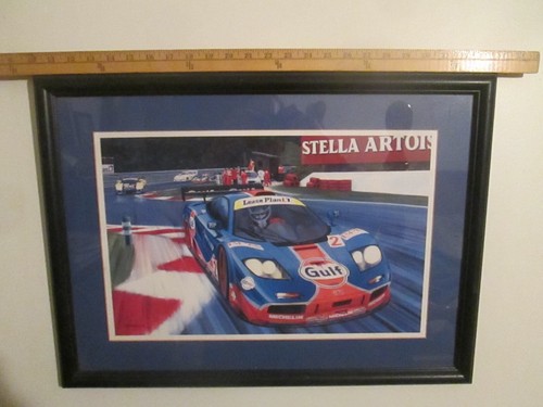 "Racing Art di Roger Warrick Ford GT a LeMans lavoro datato '97 Pro incorniciato 24""x17" - Foto 10 di 12