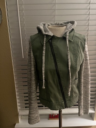 Mossimo Supply CO Jacket Small Petite Green Womens Casual Cotton Full Zip Hooded - Picture 2 of 5