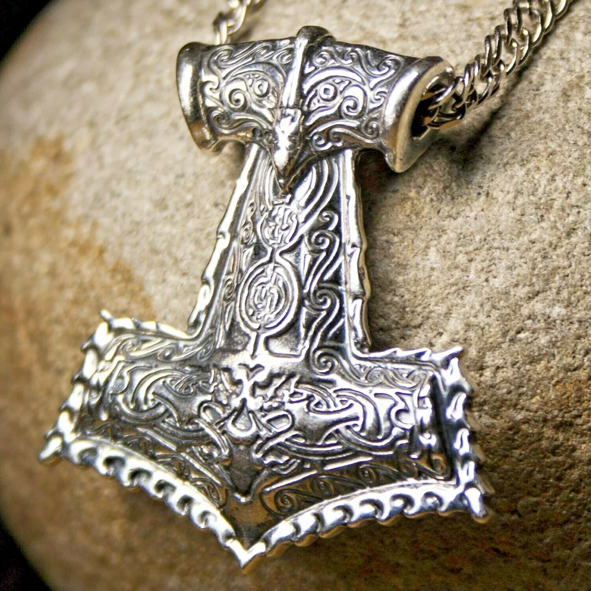 Wolf Head Pendant Necklace Thors Hammer Mjolnir Viking Norse Jewelry -  Walmart.com