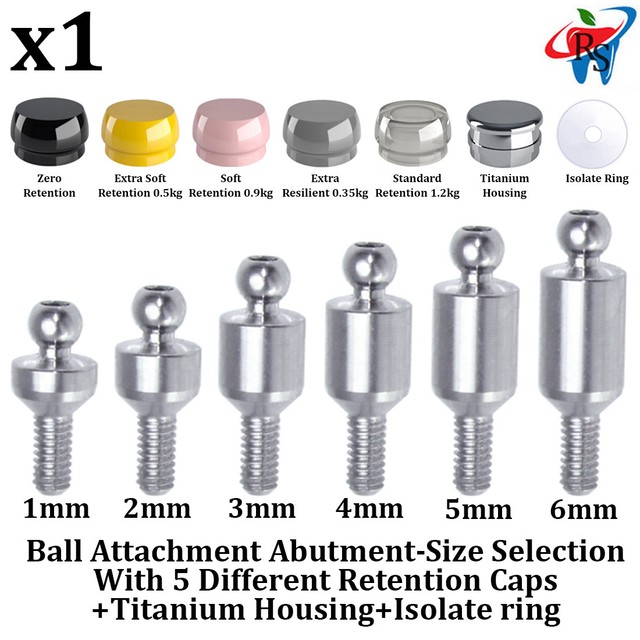 RS Dent Dental Implant Kit Ball Attachment Retention Caps Titanium