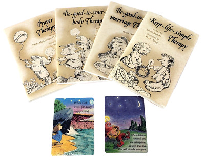 Vintage Elf-Help Therapy Paperback Books Pocket Size Lot of 4 & 2 Prayer Cards