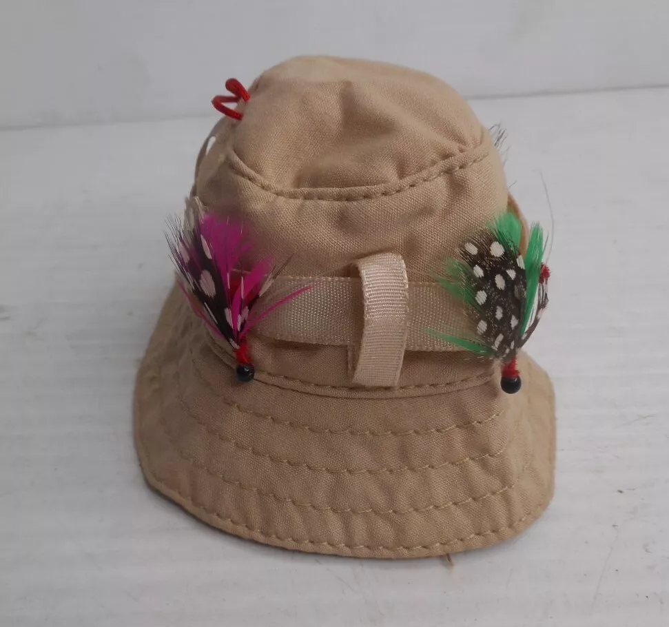 Fly Fishing Khaki cloth Hat with Lures 3-1/2 diameter x 2-1/2