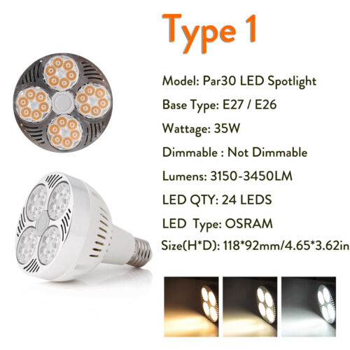 Par30 Bombilla LED 3000k 4500k 6000k 35w 45w Par Track Focos 85-265v 220v - Imagen 15 de 18