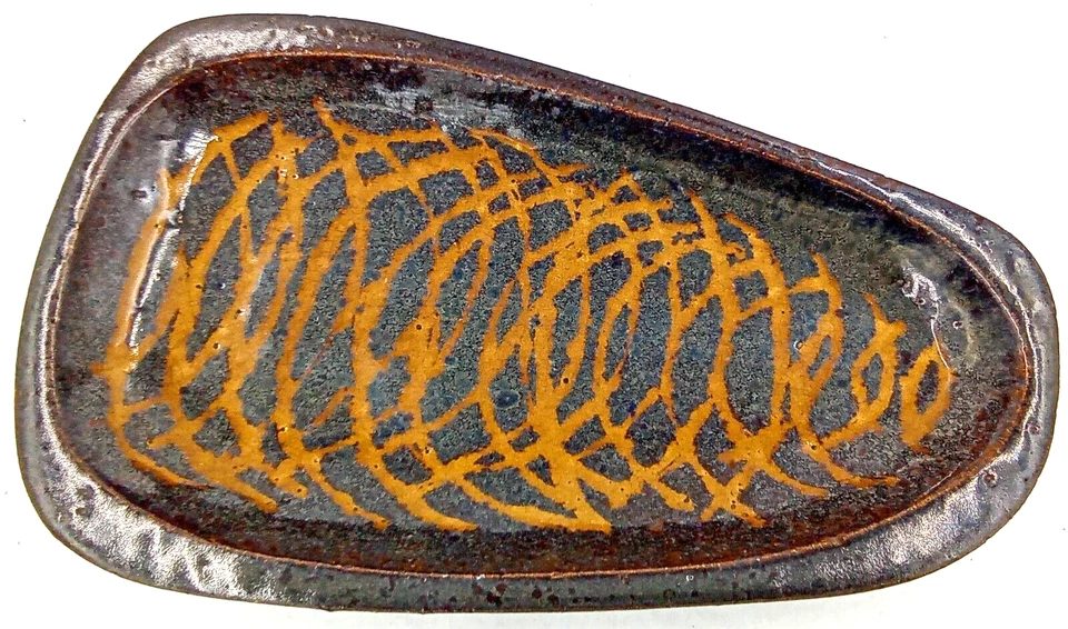 Bandeja de arcilla de cerámica esmaltada marrón plato esculpido remolino hecho a mano arte rústico 8,75" L Foto 3 de 4