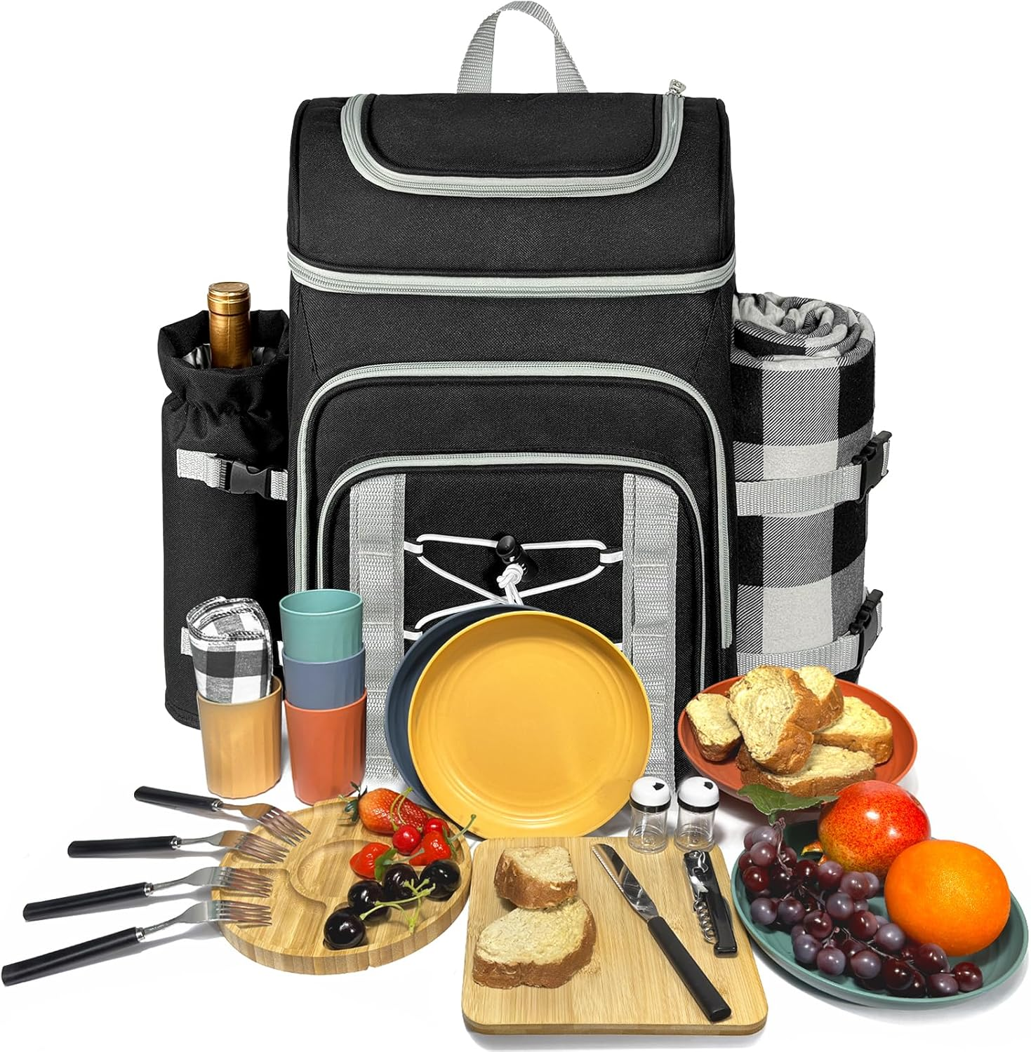 Hap Tim Picnic Basket Backpack for 4 Person with Blanket, Insulated Leakproof Co