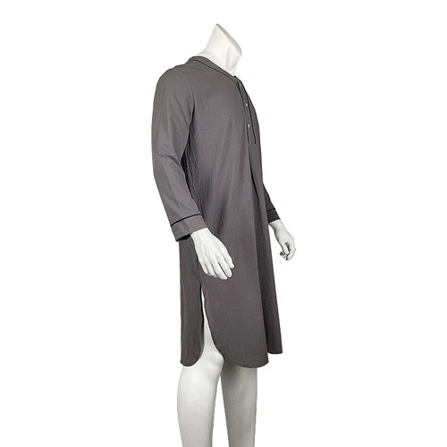 Herren Baumwolle Nachthemd Langarm Locker Lang Schlafshirt Pyjama Nachtwäsche Kleid - Bild 22 von 41
