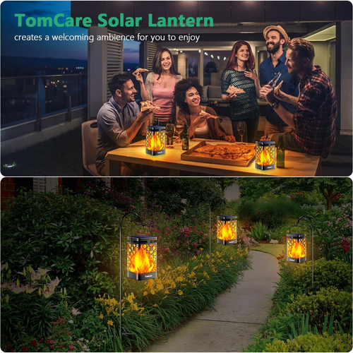 TomCare Solar Lights Outdoor Upgraded Solar Lantern Flickering Flame Outdoor Wat - Picture 6 of 7