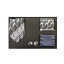 New Men's necktie solid  pattern hankie cufflinks 4 pc Gift Set black Gray