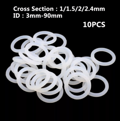 10x Weiß Food Grade Silikon Gummi O Ring Querschnitt 1/1.5/2/2.4mm ID 3mm-90mm