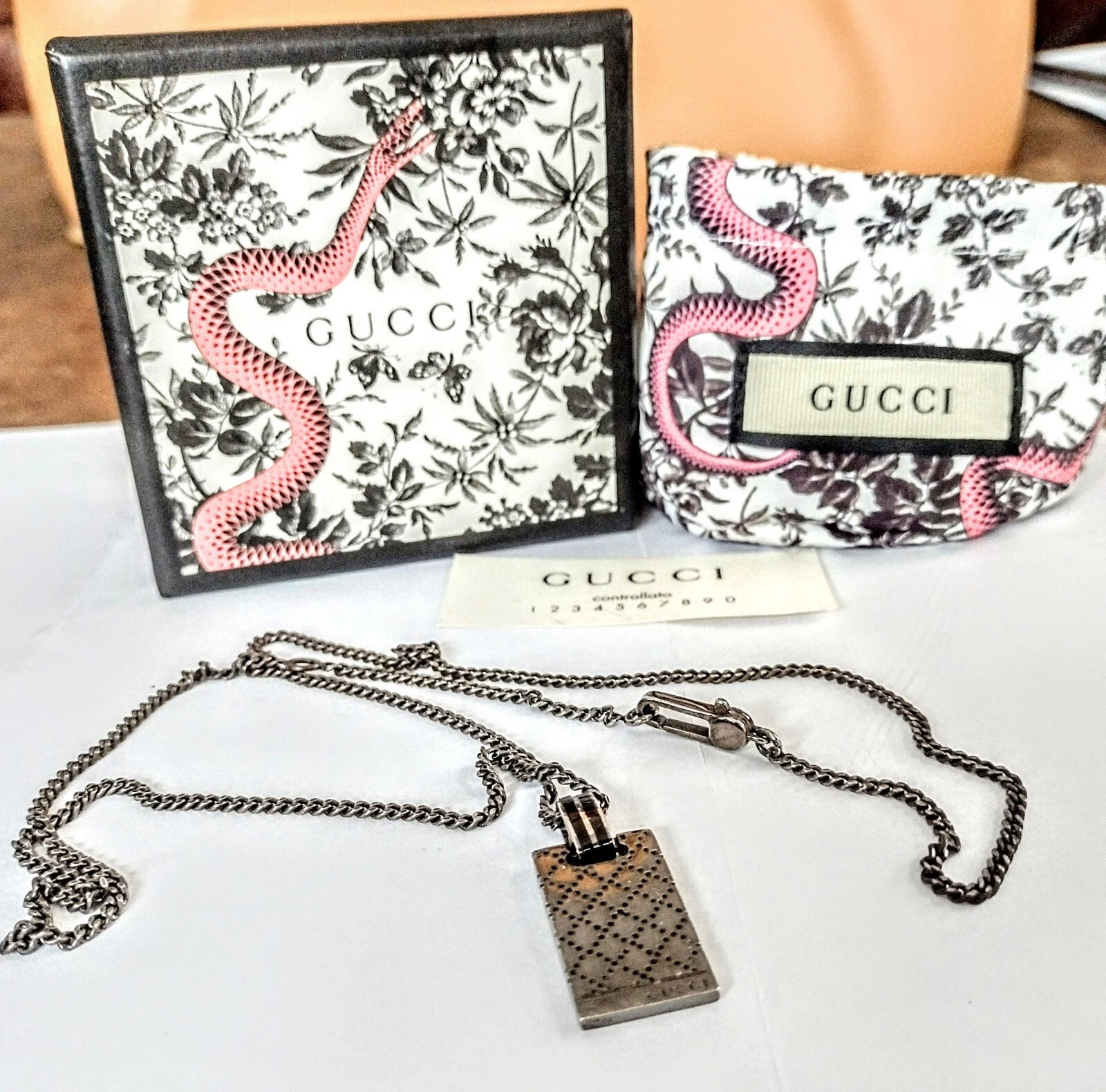 Collier plaque GUCCI argent 925 noir Diamantissima 2000 24