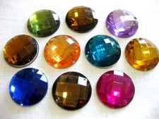 7 gro&szlig;e Acryl-Strass-Glitzersteine rund 30 mm Farbe w&auml;hlbar zum Aufn&auml;hen  St1E
