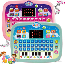 Kids Tablet Toddler Learning Pad with LED Screen Teach Alphabet Numbers Word Mus