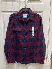 Goodfellow Red/Navy Midweight Button Up Flannel Shirt size L - NWT
