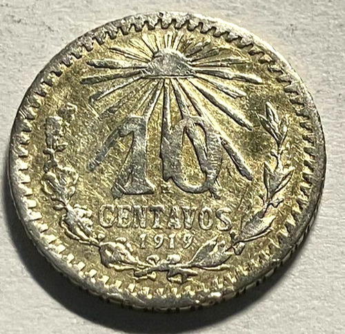 elf Mexico 10 Centavos 1919 Silver A047