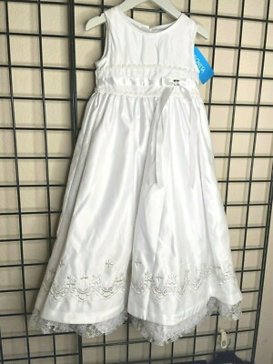NWT NEW Donita White-Satin Beautiful Party Dress Sz 4 Flower Girl Pageant Easter