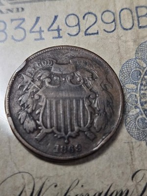 U.S. TWO CENT COIN ~ 1869 Dented Rims   Nice Full Detail Coin  942