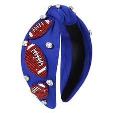Blue Beaded Football Knotted Headband Jeweled Rhinestone Crystal Hairband