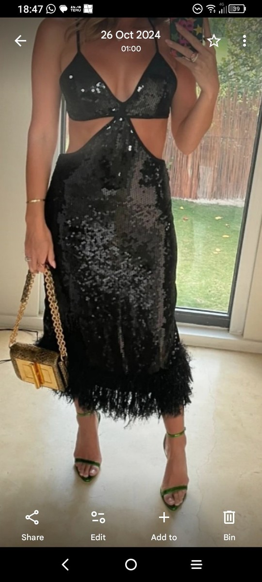 green emerald velvet dress Asos Design Strappy Sequin Maxi Dress With Faux Feather Hem Detail In Black main image 0
