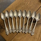 Stunning Grande Baroque Wallace Sterling Silver set 9 Tea Spoons 6.25”
