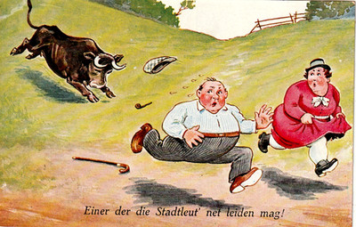 AK  Ein Paar flüchtet vor dem Stier - Verlag:  WSSB 8685
