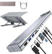 Adjustable Laptop Stand with 8-in-1 USB-C Hub, HDMI, Portable Docking Station, M