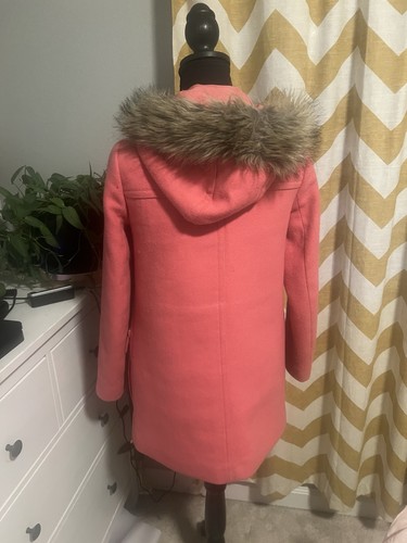 J.Crew Factory Vail Parka, Coral Pink, Wool Blend Size 00, Fur Hood - Picture 6 of 14