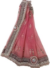 Sheer Net Dupatta Scarf Vintage Indian Embroidered Long Stole For Woman LD7027