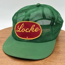 VINTAGE Locke Hat K Brand Full Mesh Snap Back Trucker Cap Logo Patch USA Made