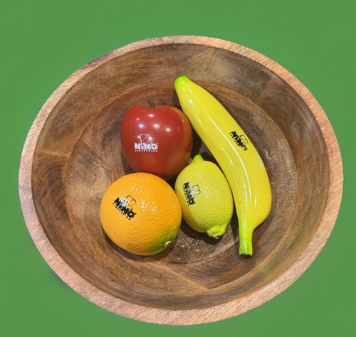 Usado en Excelente Condición Nino Percusiones 4 Piezas Agitador Instrumentos Plátano, Manzana, Naranja y Limón