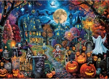 Halloween 1000-Piece Jigsaw Puzzle - Spooky Ghosts and Haunted House Art