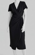 DKNY Women's Black Scuba-Crepe Embellished Buckle Surplice Dress Size 14