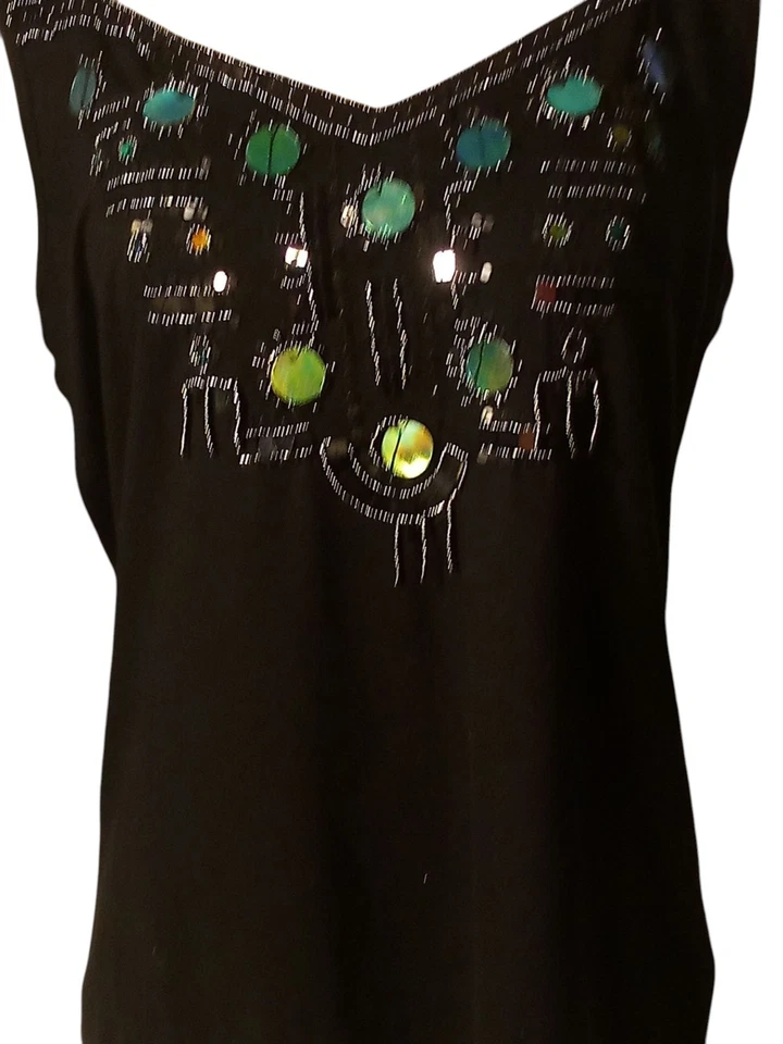 Kaelyn-Max- Black Tank-Top With Sequin On Front & Around The V-Neck, Size Large, - Image 3 of 4