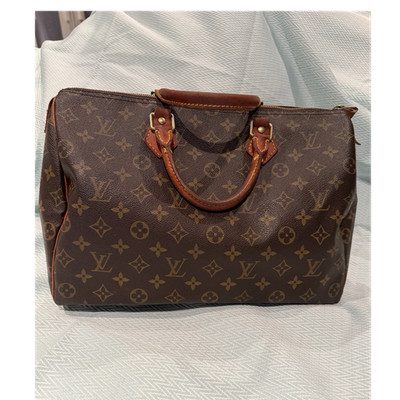 Louis Vuitton Speedy 35 Monogram Canvas Leather Brown Tote Bag Womens