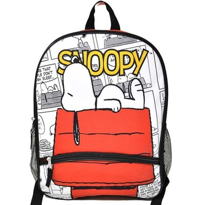 Large Backpack - Peanuts Snoopy Sleeping 16'' Flat Half-Moon Pocket School Bag