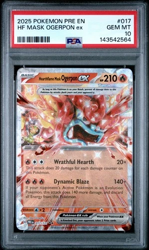 2025 POKEMON PRE EN-PRISMATIC EVOLUTIONS #017 HEARTHFLAME MASK OGERPON EX PSA 10