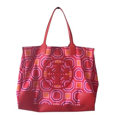 Tory Burch Ella Tote Geometric Octagon Print Pink Red Limited
