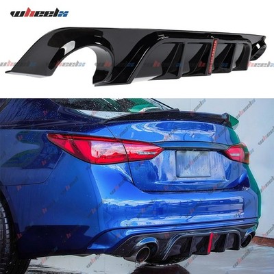 FOR 2018-24 INFINITI Q50 GLOSS BLACK REAR BUMPER DIFFUSER W/ V2 LED BRAKE LIGHT