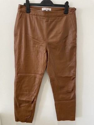 La Redoute Camel Tan Leather Pants Size 10 Ankle Grazer Straight Leg RRP £220