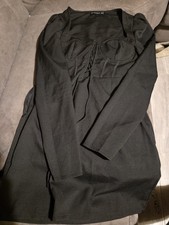 ⭐ PrettyLittleThing Black Corset Bodycon Mini Dress – Size UK 10  – Long Sleeve