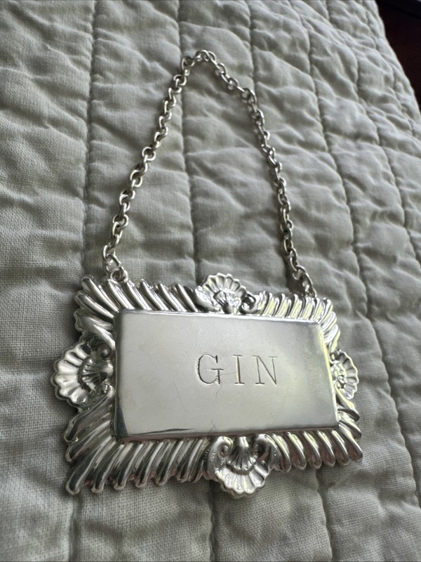 Vintage Silver Plated David Hollander & Sons  Bottle Tag GIN England