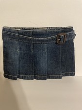 New Burberry Girls Denim Pleated Skirt Adjustable Waist Size 2