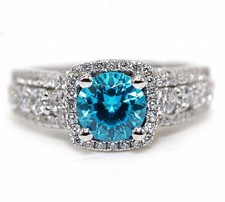 2CT Blue Topaz  White Topaz 925 Solid Sterling Silver Ring Jewelry Sz 6