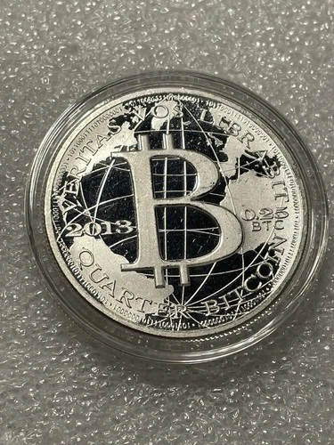 Very Rare!! 2013 Quarter Bitcoin- 1 Oz .999 Fine Silver Round QR Code In Capsule