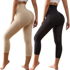 Slimming Anti Cellulite Compression Leggings Leg Shaper High Waist Black Capris