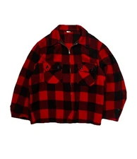 Vtg 40s 50s Hercules Sears Red BUFFALO PLAID Wool Work Chore Jacket Shirt L /XL